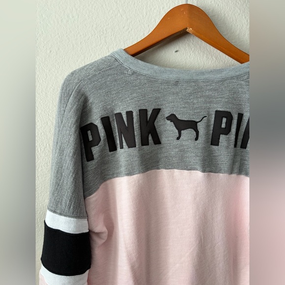 PINK Victoria's Secret Hockey Style Lace-Up Top Pink Gray Black Women’s Medium - Picture 5 of 7